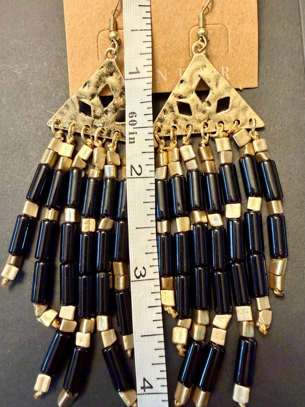 Plunder Design “Caprice” Gold and Black Beaded Fringe Earrings - Picture 3 of 4